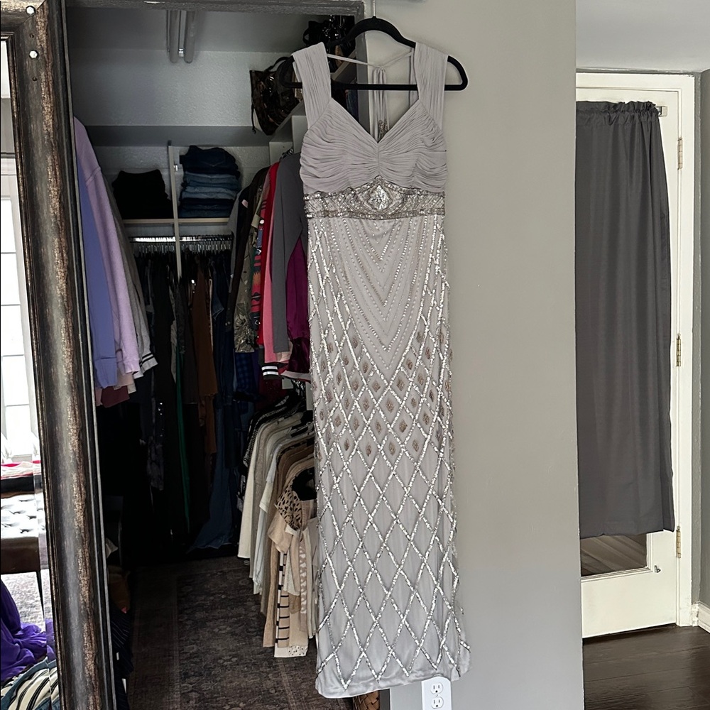 Sue Wong Silver Beaded Dress
